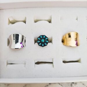 3 Pcs Adjustable Fashion Rings Gold Silver Blue Country Southern Girl